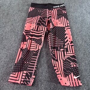 Nike Pro Leggings Womens Size S Pink Black Geometric Crop Training‎ Capri Bright